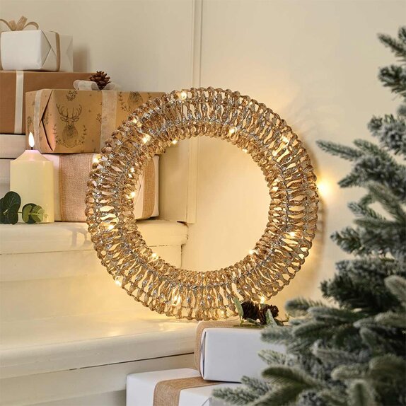 Artificial Wreath champagne gold battery operated 40cm