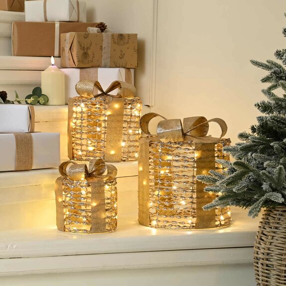 Champagne gold parcels LED set of 3