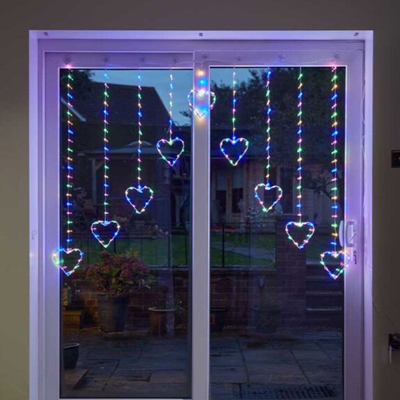 Curtain LED Hearts Multi Coloured