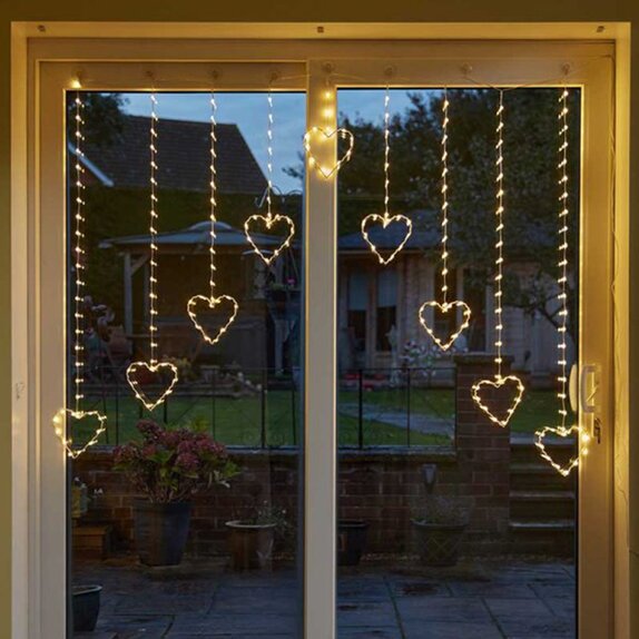 Curtain LED Hearts Warm White