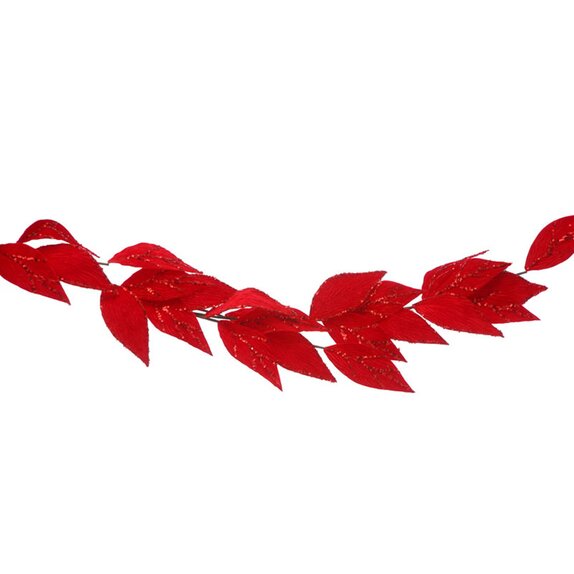 Garland red glitter and leaf 138cm