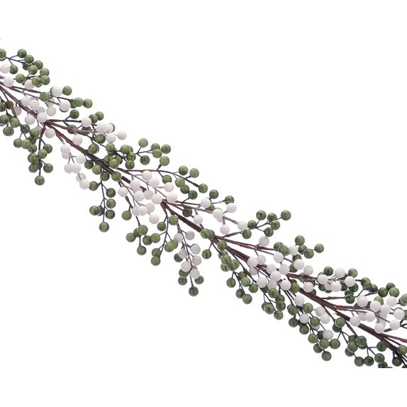 Garland sage green and white cluster berry 130cm